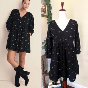 Madewell Corduroy Quilted-Bib Mini Dress in Blurred Ikat sz S